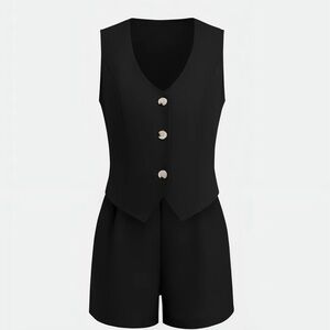 Chic Black Sleeveless Romper with V-Neckline